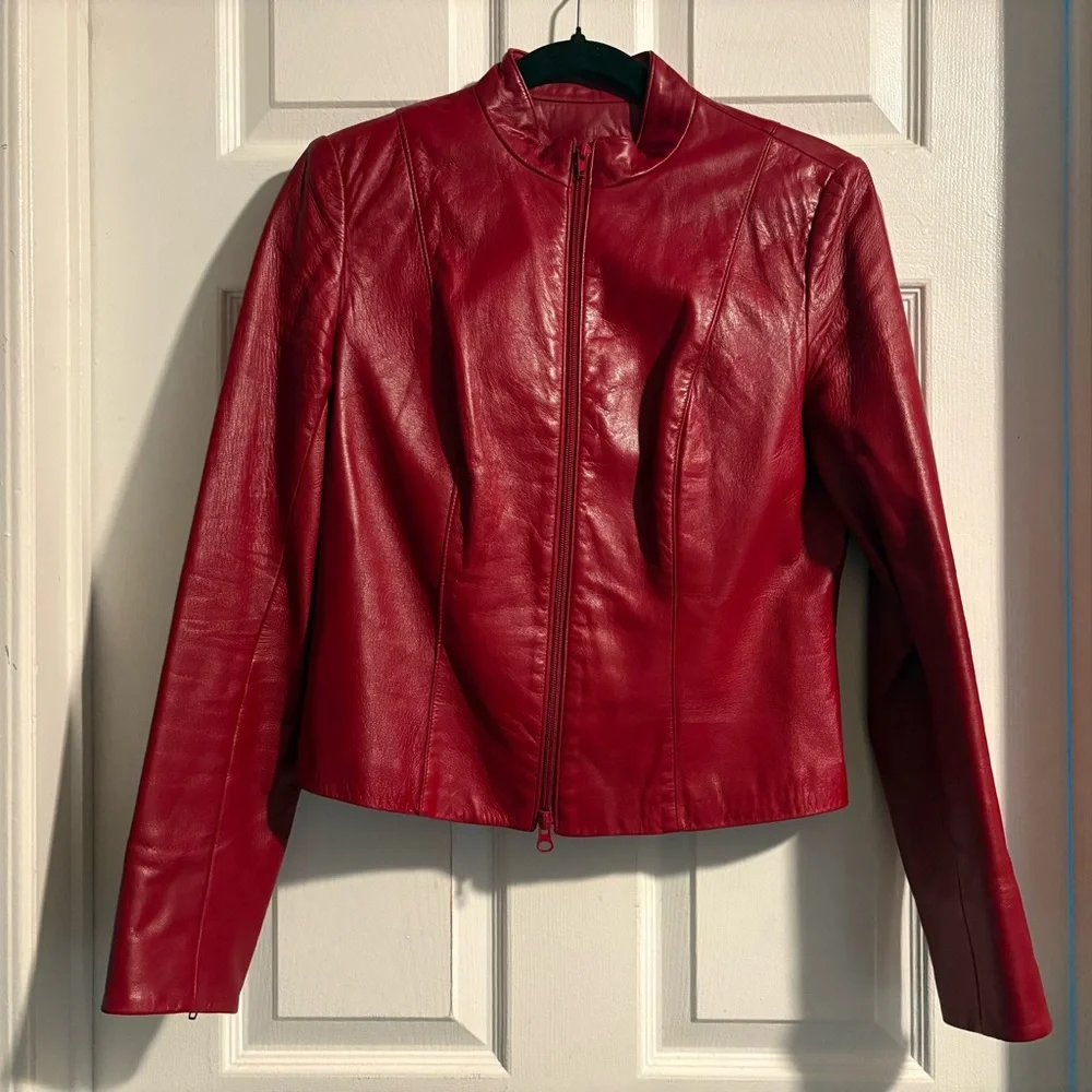 Danier Vibrant Red Leather Jacket - Picture 1 of 6
